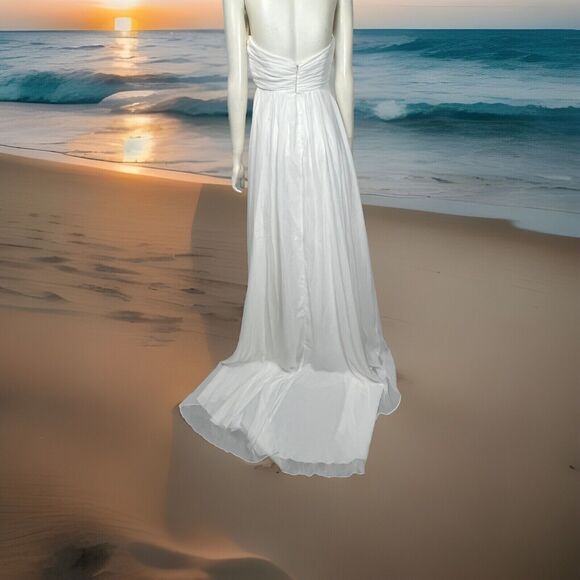 White Wedding Dress Sleeveless Halter Gown Embellished Bead Train V Neck Small 6 - Picture 6 of 6